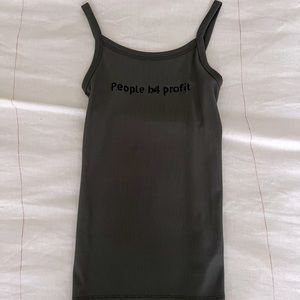 Homemade Stamped “People B4 Profit” Fitted Green Tank Top